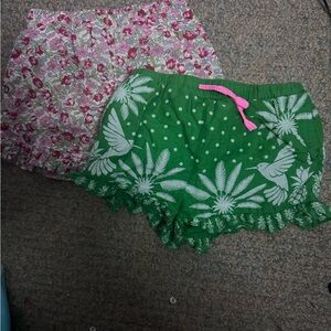 Mini boden bundle Green Floral Bird Ruffle Shorts - Pink Drawstring 8